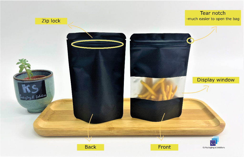 Multi-Size Glossy Clear Front & Matte Color Back Zipper Bags With Hang Hole - Medium