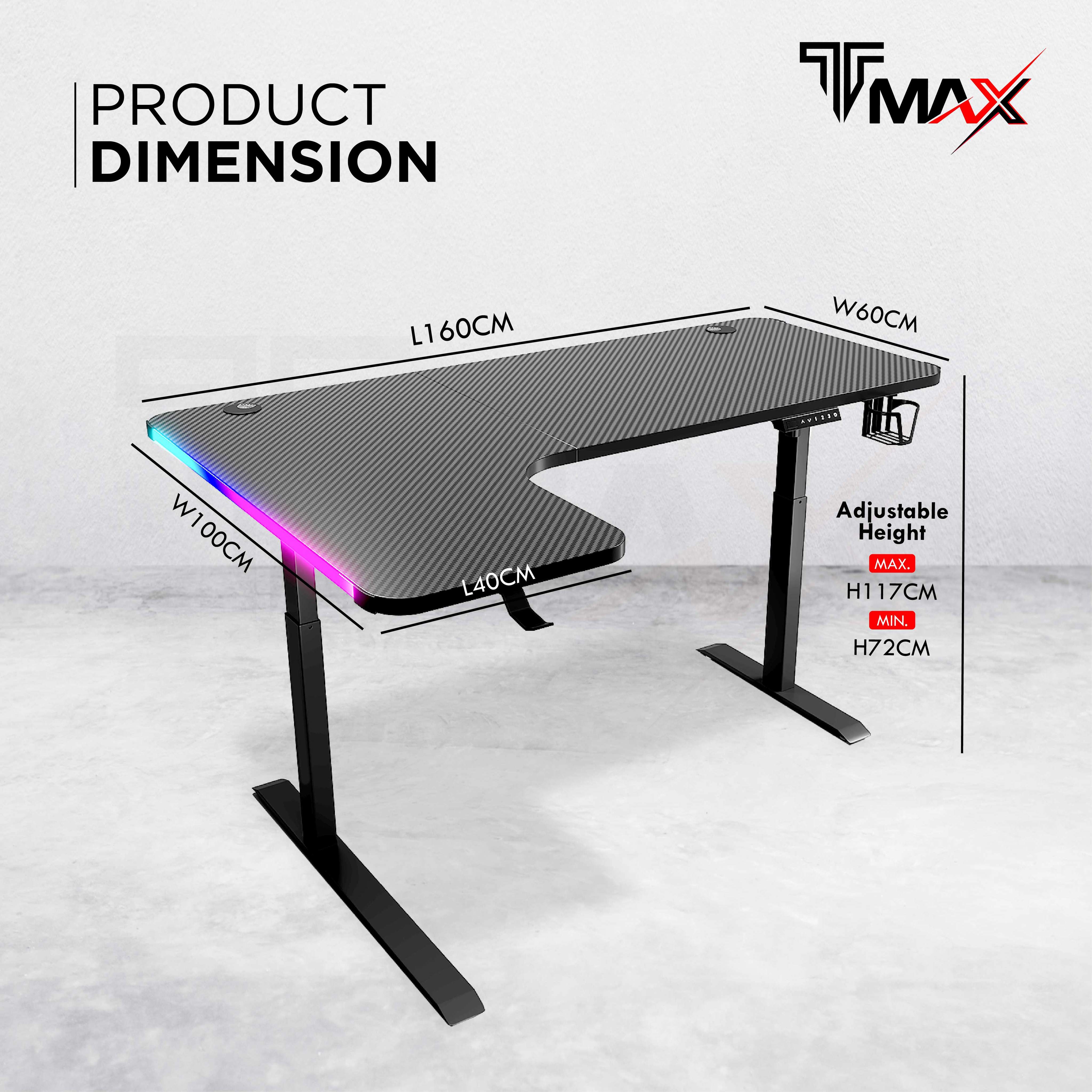 TMAX L160cm L-Shape Smart Lifting Gaming Table Adjustable Height Table ...
