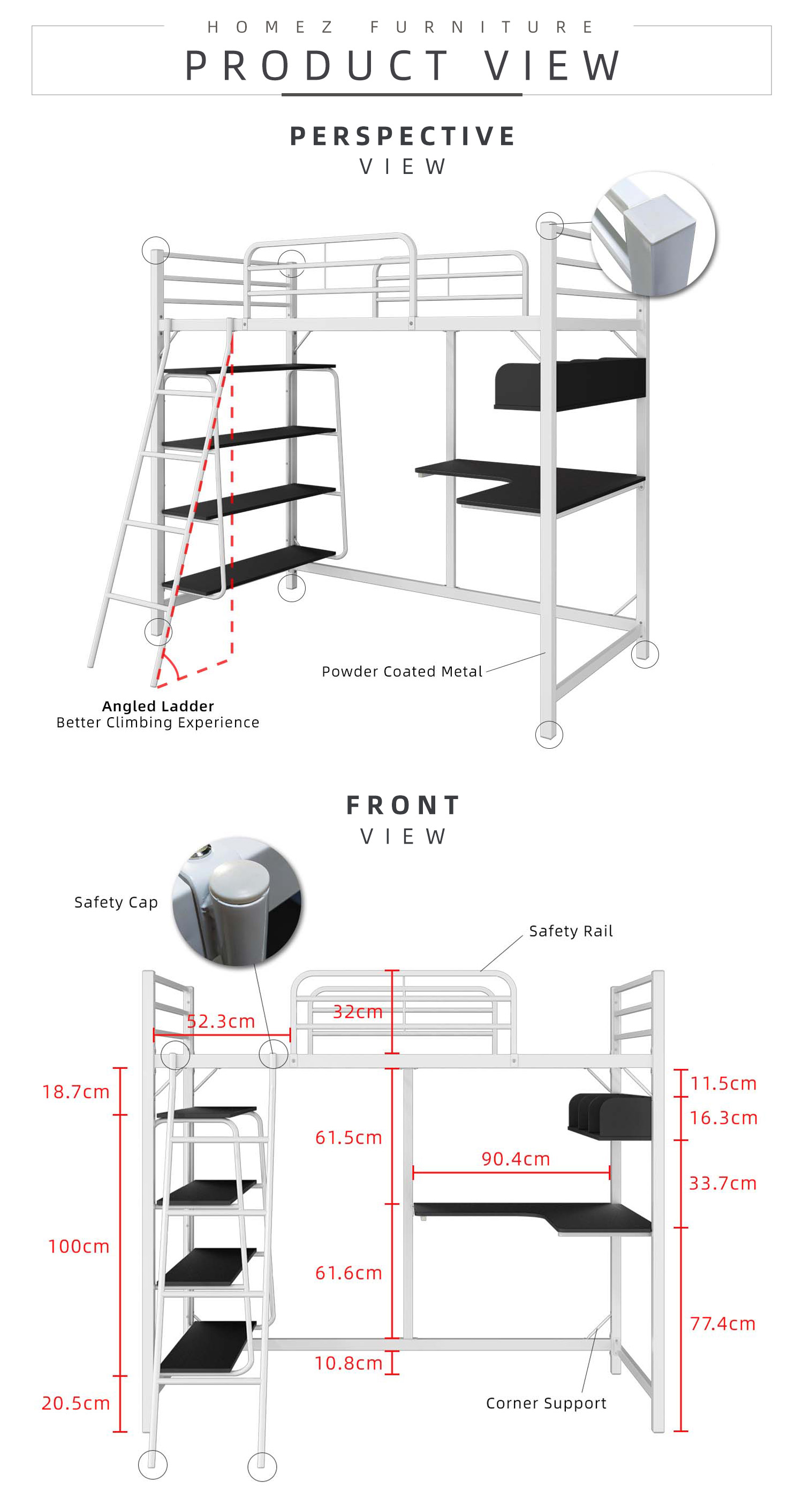 KitchenZ 3V Double Decker Triple Decker Bed Frame Aloha Loft Bed Frame