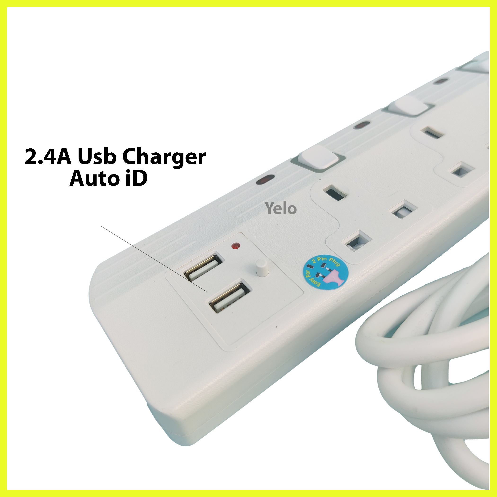 4 Way+2 USB Extension Wire Extension Socket Surge Protection Extension ...