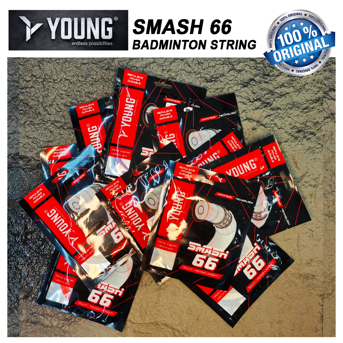 YOUNG Smash 66 Badminton String 0.66m Multi Nanofilament High Repulsion ...
