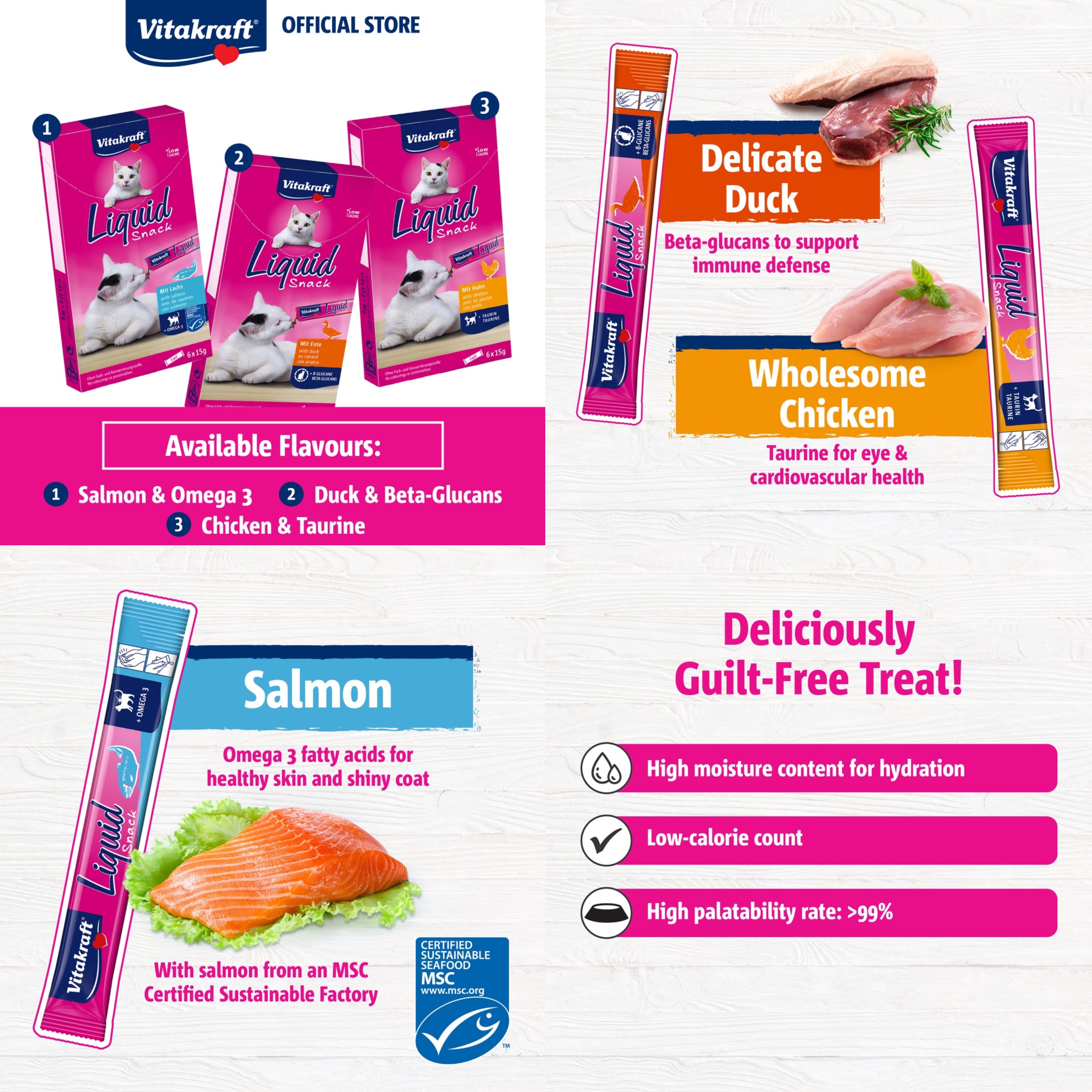 VITAKRAFT Liquid Snack Treats For Cats 300g(20 x 15g)Salmon Omega 3 ...