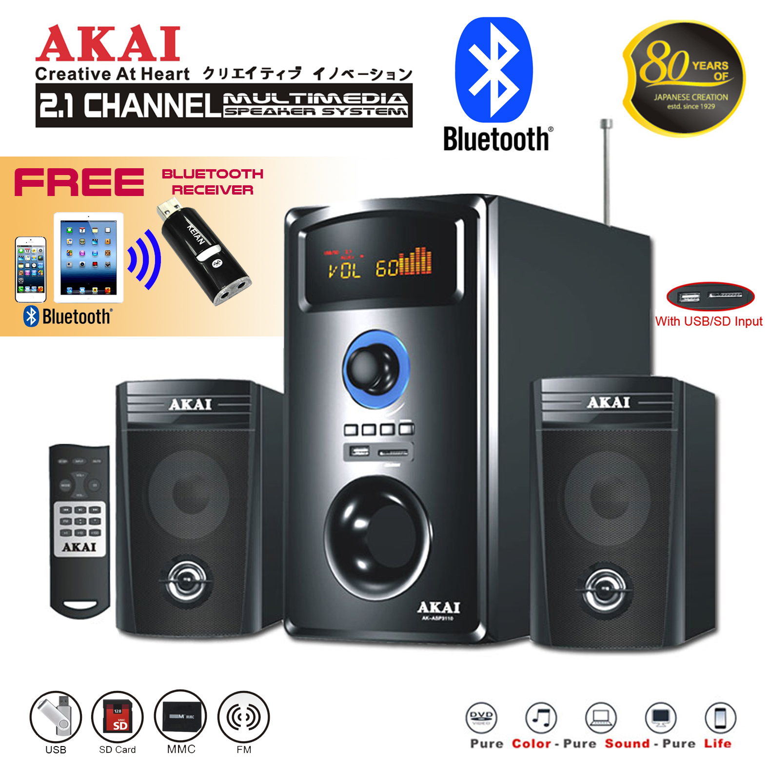 AKAI AK-ASP3110 Multimedia Speaker System with USB/SD/FM Tuner