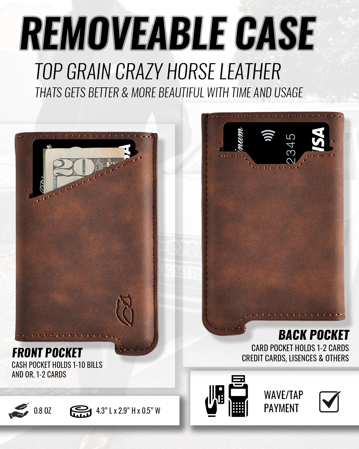 TMSP Crazy Horse Leather Minimalist RFID Blocking Credit Cards Holder ...