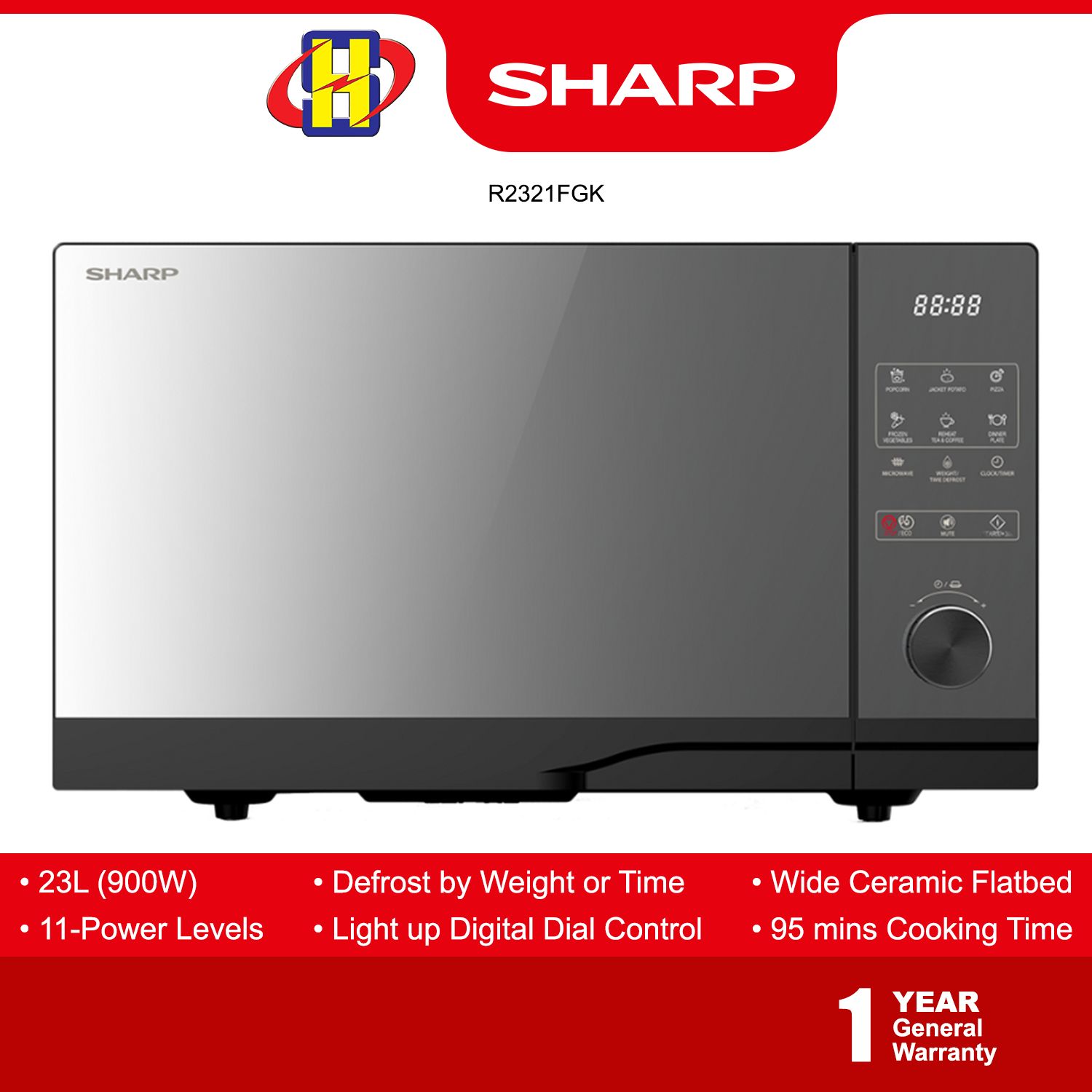 Sharp Microwave Oven (23L) 11 Levels Wide Ceramic Flatbed without