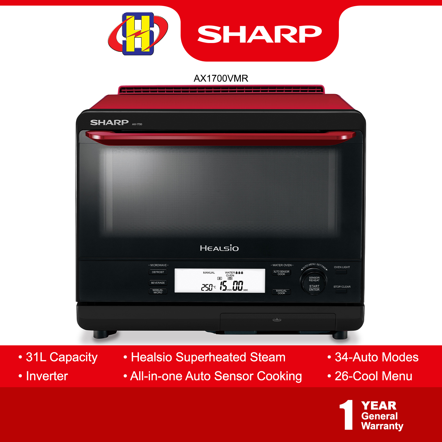 Sharp Steam Oven (31L) Inverter 34Automatic Modes Healsio Superheated