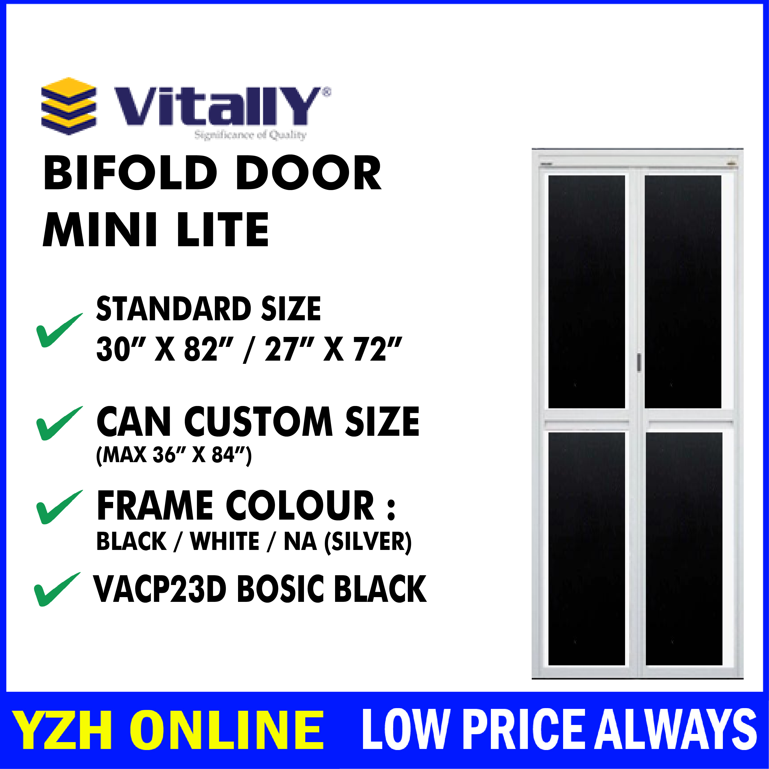 Vitally Bi Fold Mini Lite Standard / Custom Size Plain Design Bathroom ...