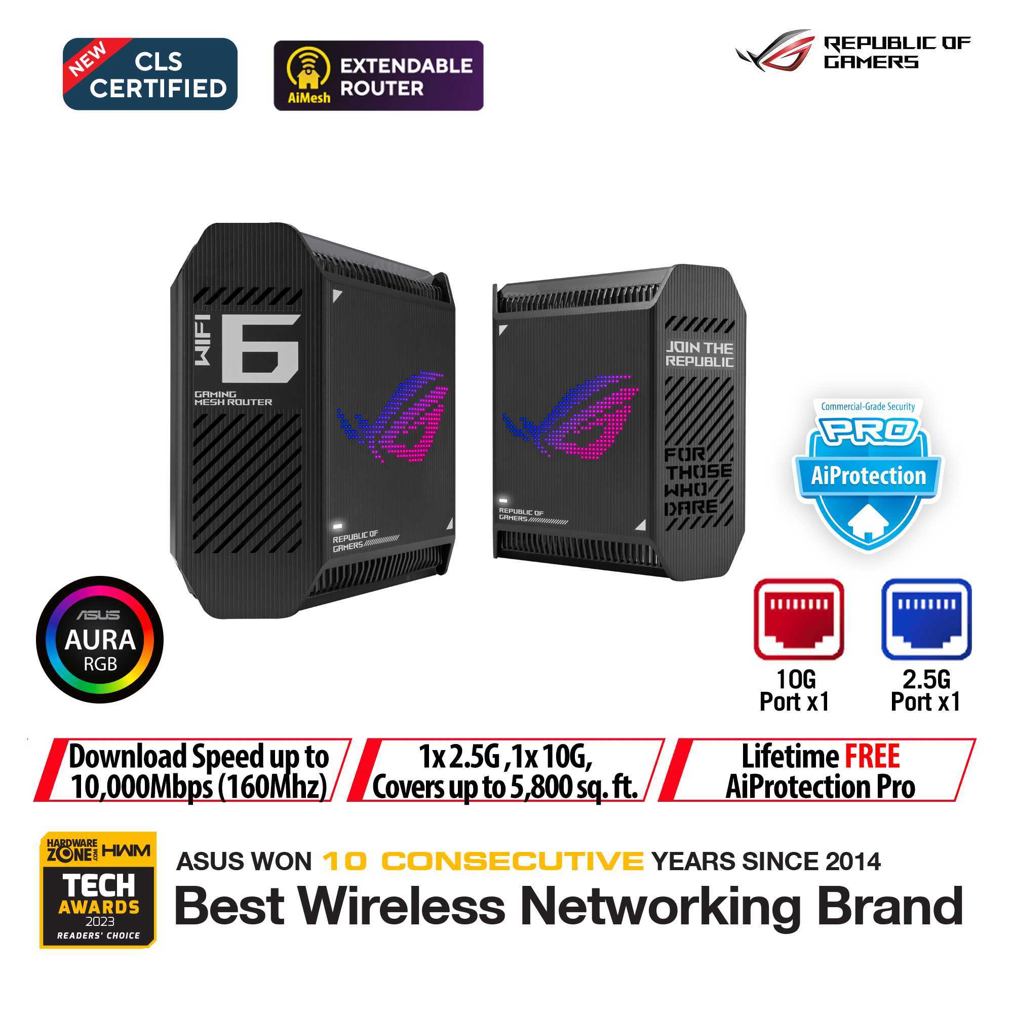 ASUS ROG Rapture GT6 AX10000 Tri-Band WiFi 6 RGB Gaming Mesh System ...