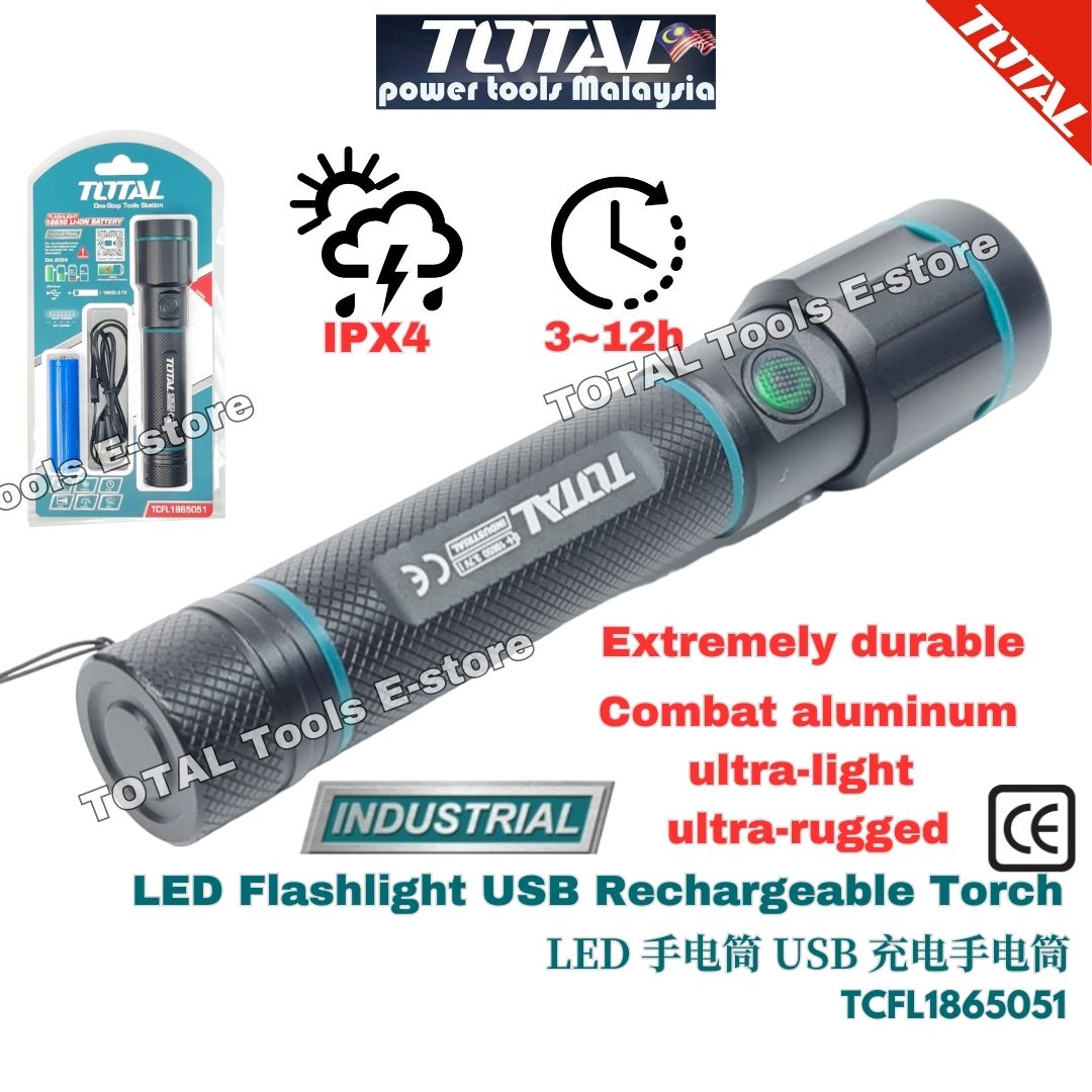 TOTAL LED Flashlight USB Rechargeable Torch (Li-ion Rechargeable ...