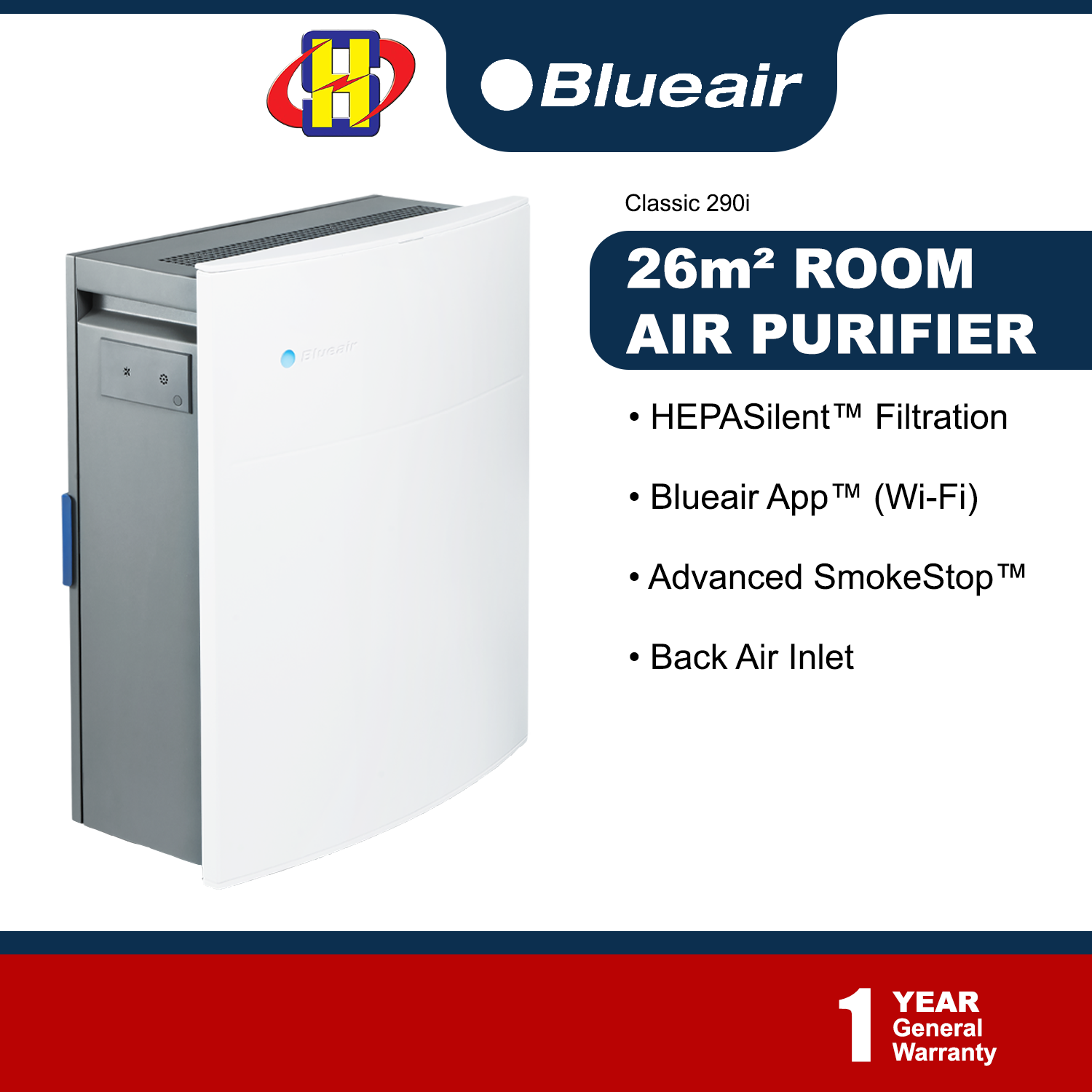 Blueair Air Purifier (26m²) CLASSIC Series HEPASilent™ Filtration