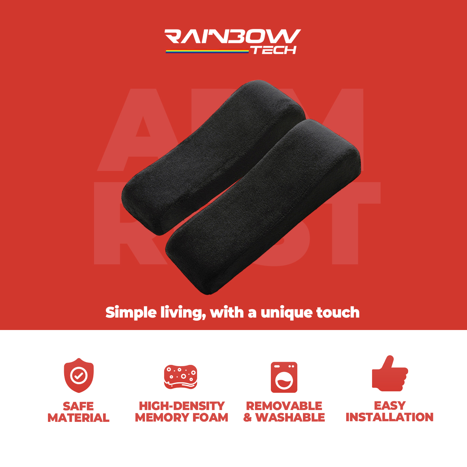 RBTECH Memory Foam Arm Rest Office Chair Armrest Pads Elevated Sloped ...