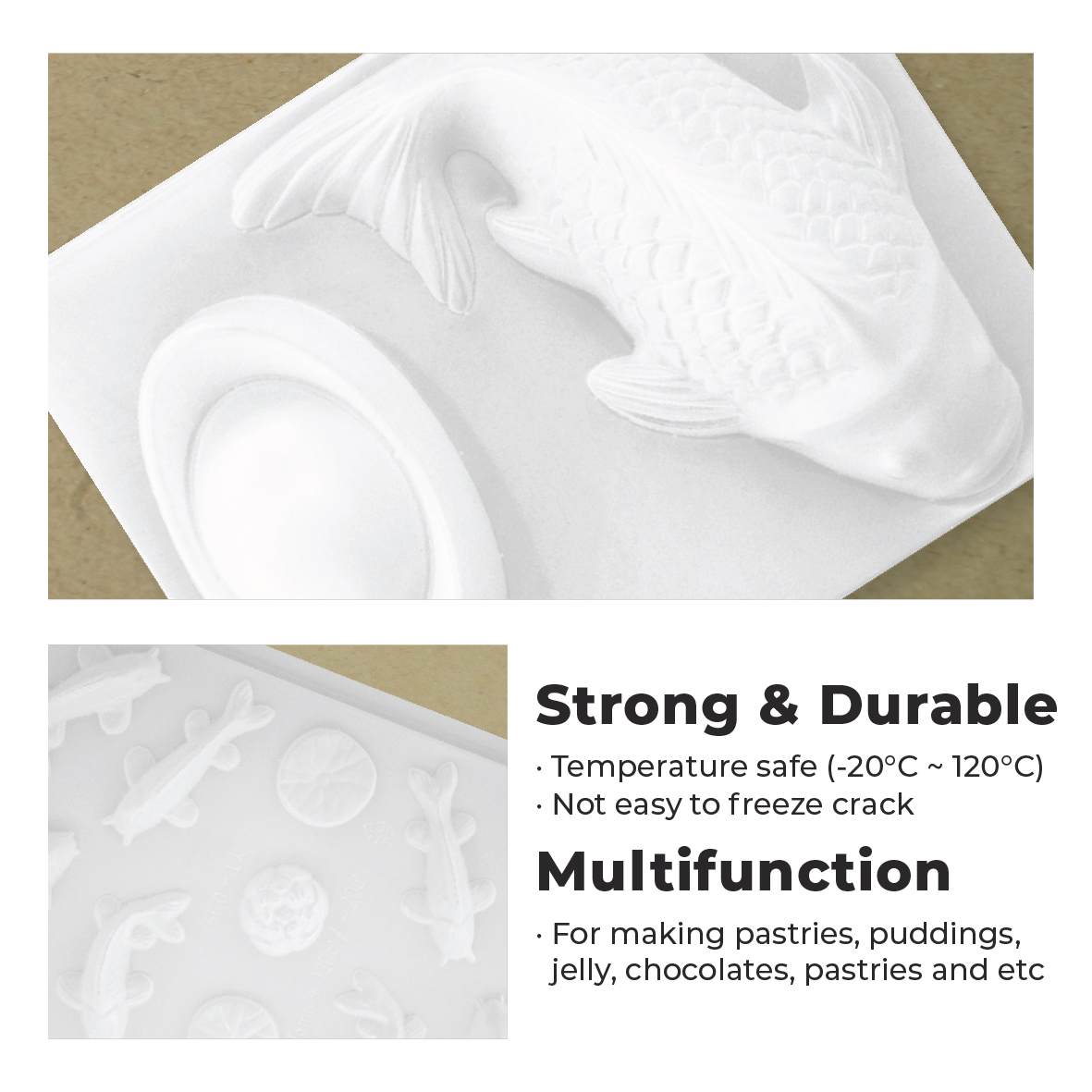 HOME PERFECT 金鱼,鯉魚,元宝,莲花/Gold Koi Fish&Ingot&Lotus Jelly Mould,DIY ...