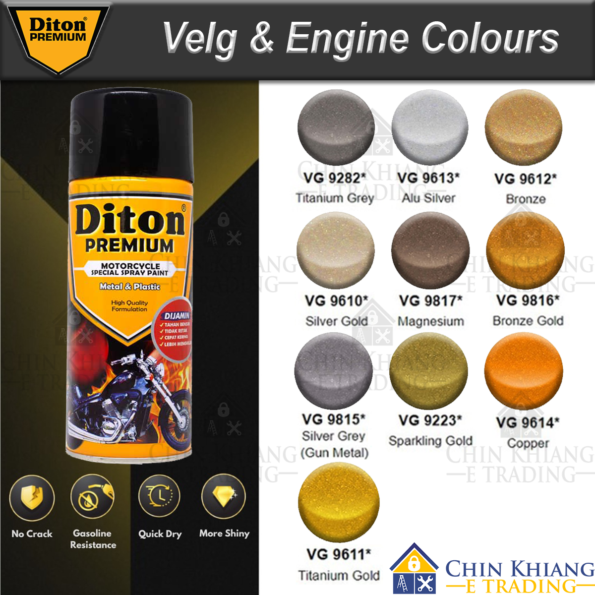 Diton Premium VG9815 Silver Grey Gun Metal VELG Engine Parts Colour ...