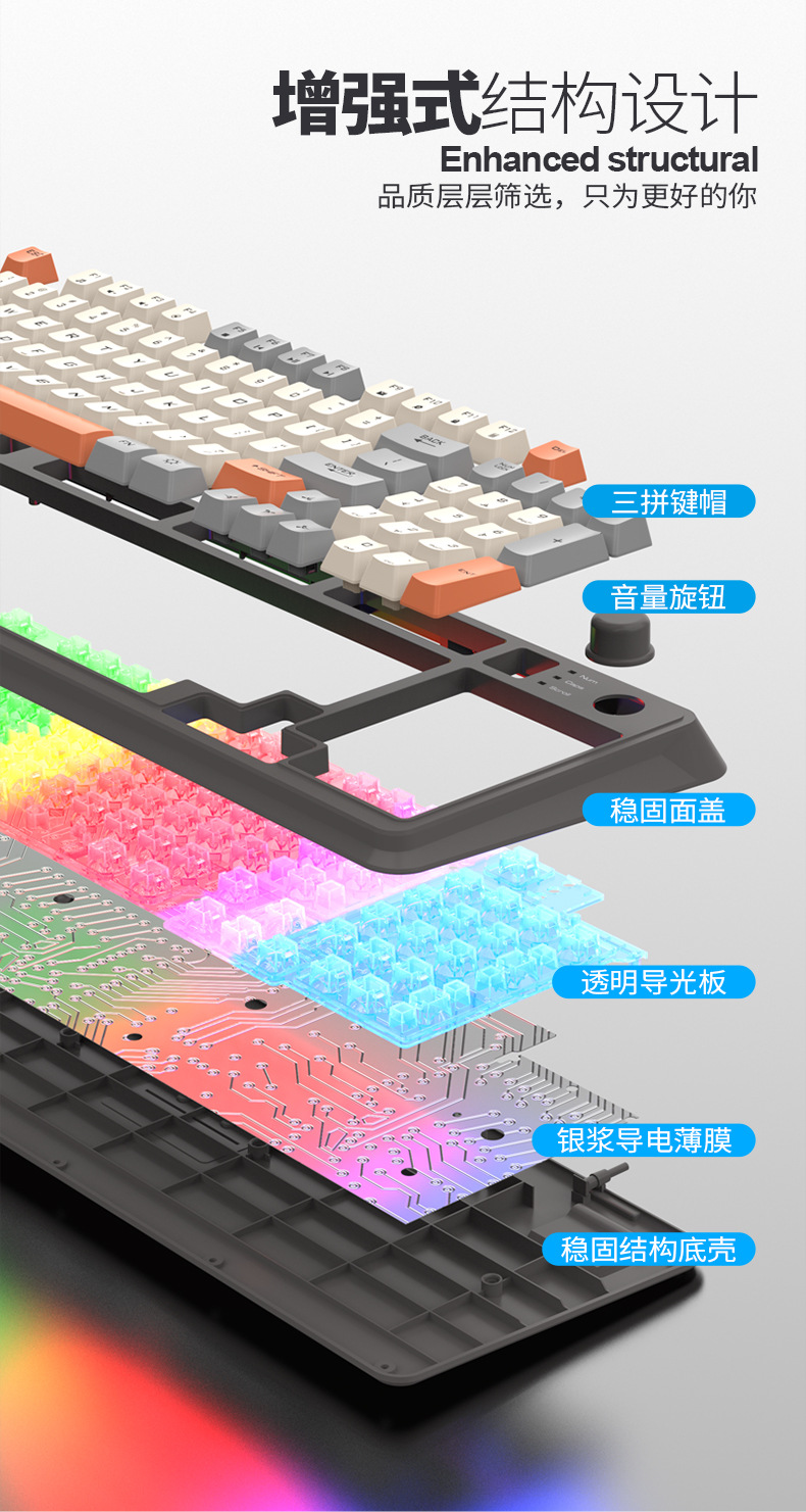 XUNFOX K82 Three-colors 94-Keys Blacklit USB Wired Gaming Keyboard ...