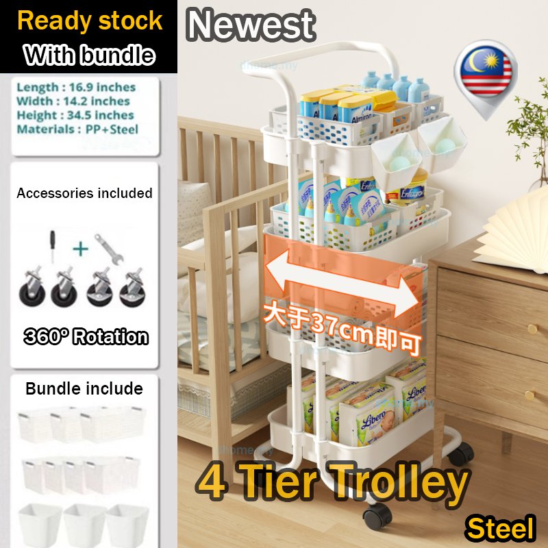Kitchen Trolley Full Set 3/4 tier Rolling Utility Cart Bedroom Storage ...