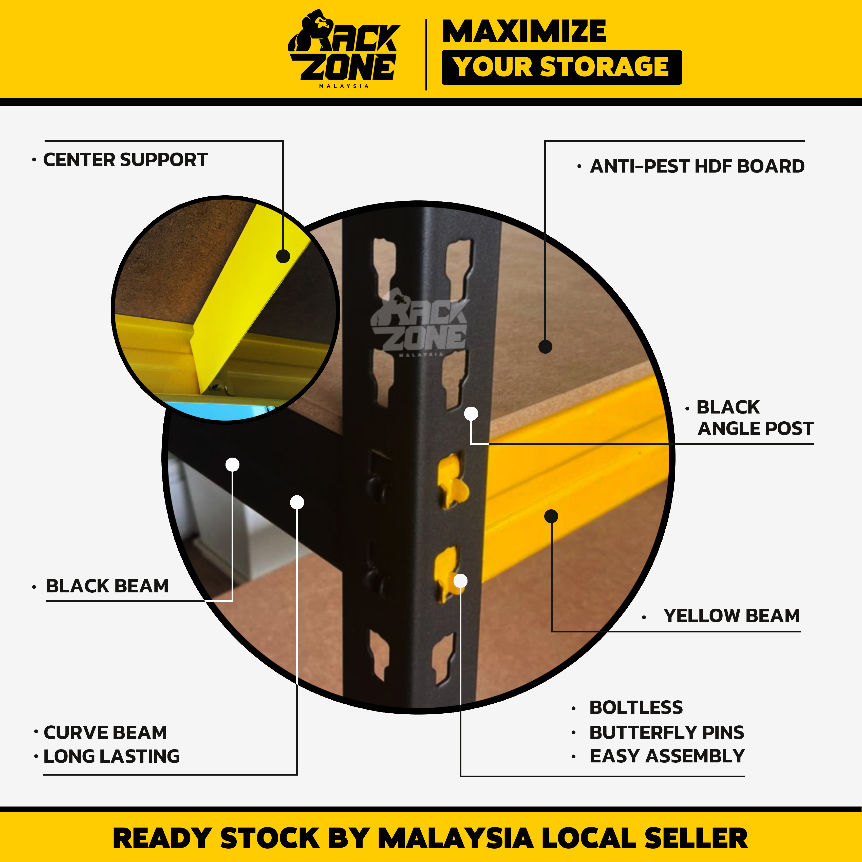 RACKZONE 4 Level Storage Rack Heavy Duty Rack Boltless Rak Besi ...