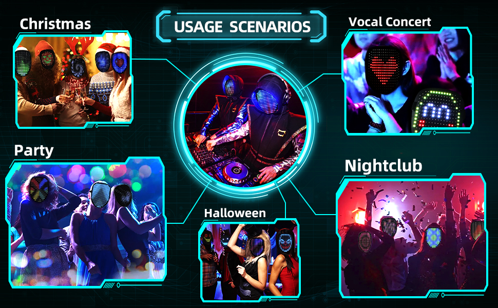 Full-Face LED Mask Sensor Control 50 Patterns Interactive Cyberpunk ...