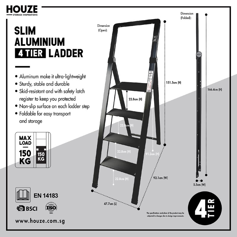 Houze Slim Premium Aluminium Ladder (4 Tier) | Shopee Malaysia
