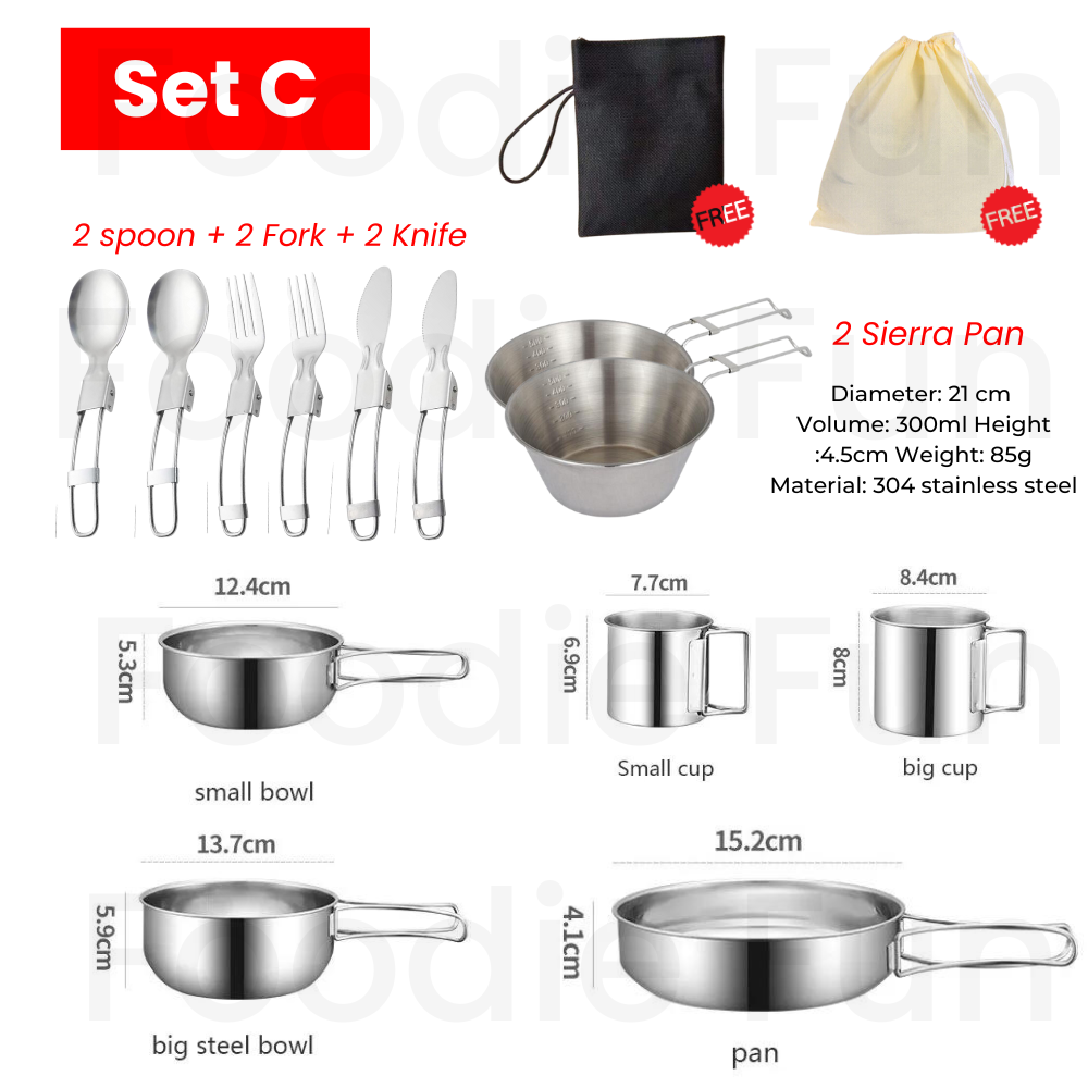 Personal/Group Camping Cooking Cookware Set Stainless Steel Portable ...