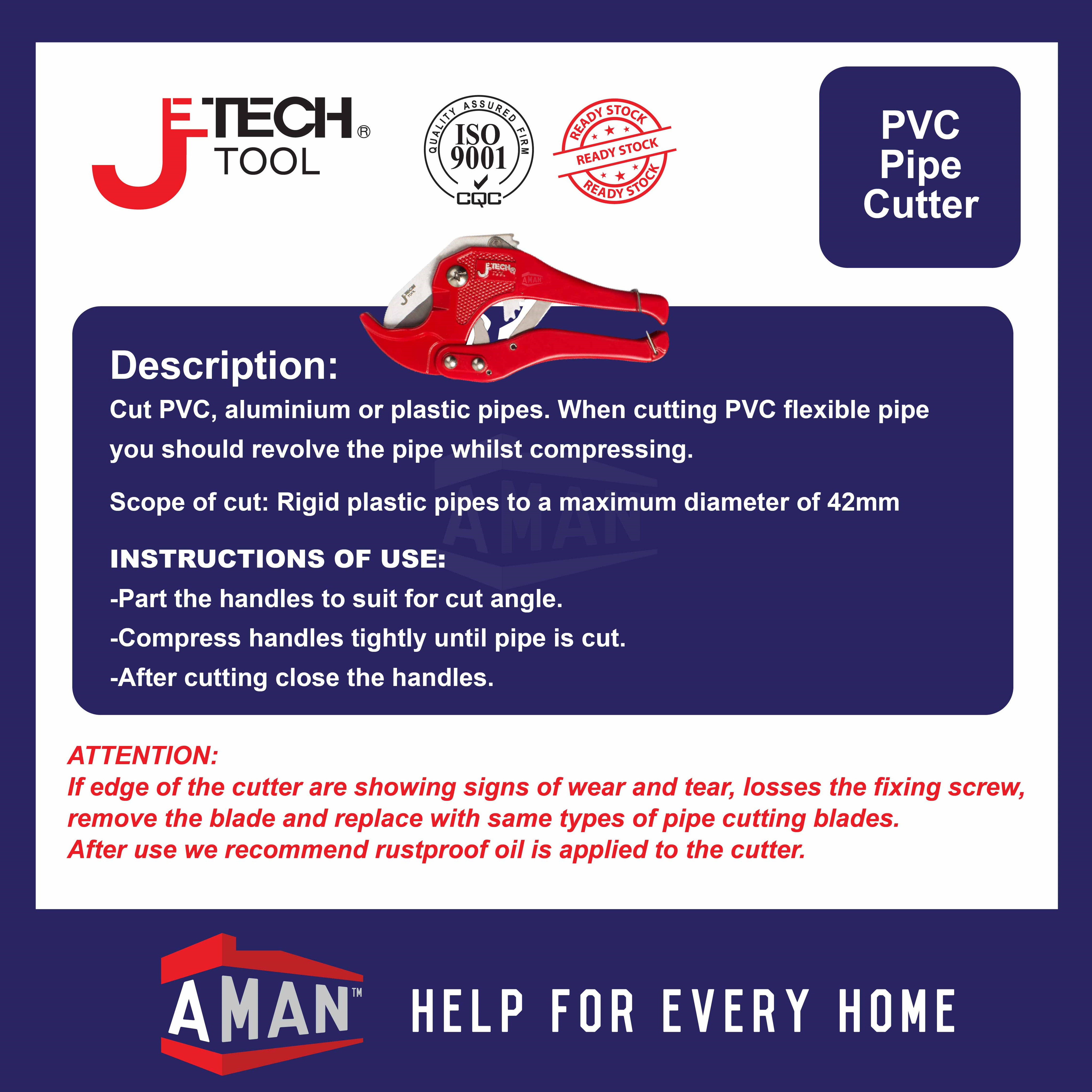 JETECH PVC Pipe Cutter 42mm Round Aluminium Plumbing Tool Aircond Tool ...