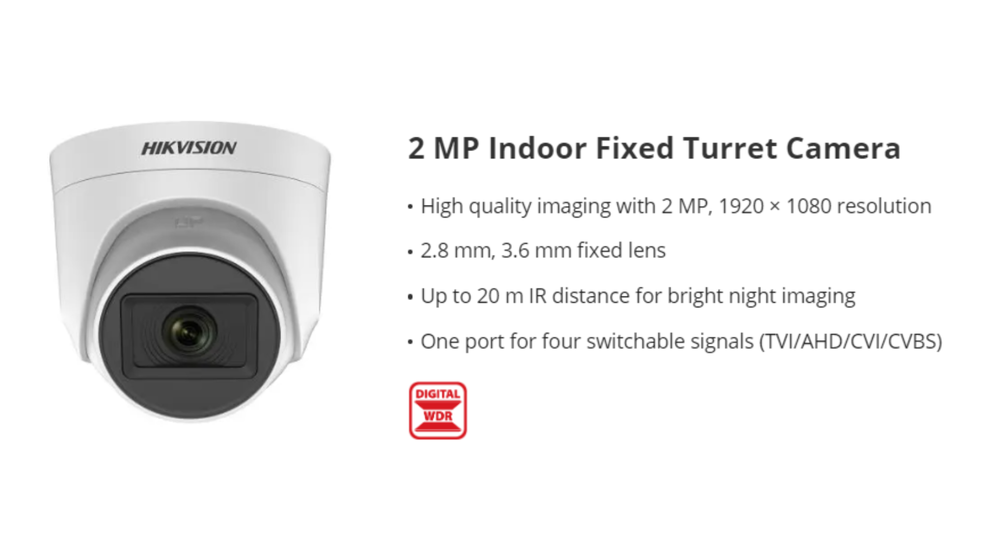 Hikvision 2MP 2 Megapixel Indoor Dome Eyeball Analog CCTV Camera 20m IR ...