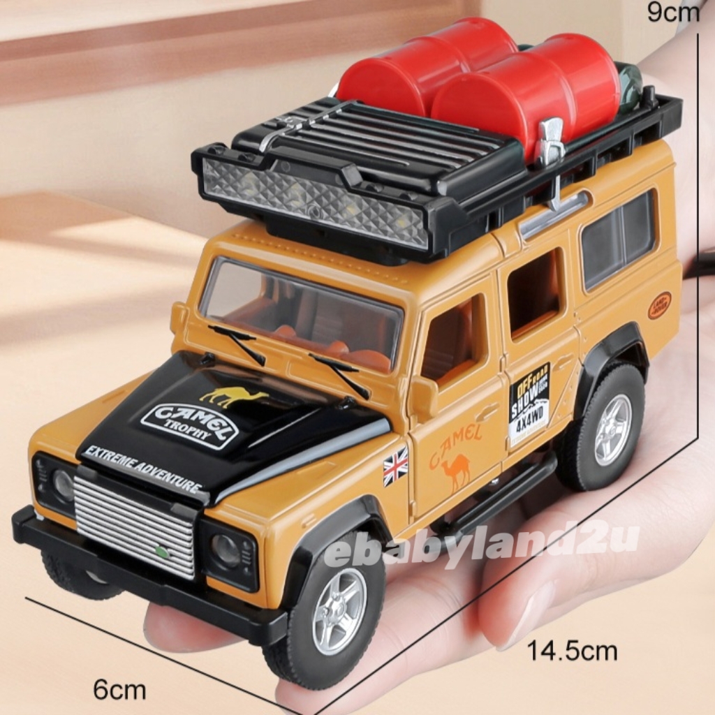 Die Cast 1:32 Land Rover Defender Camel Trophy Pull Back With Lights ...