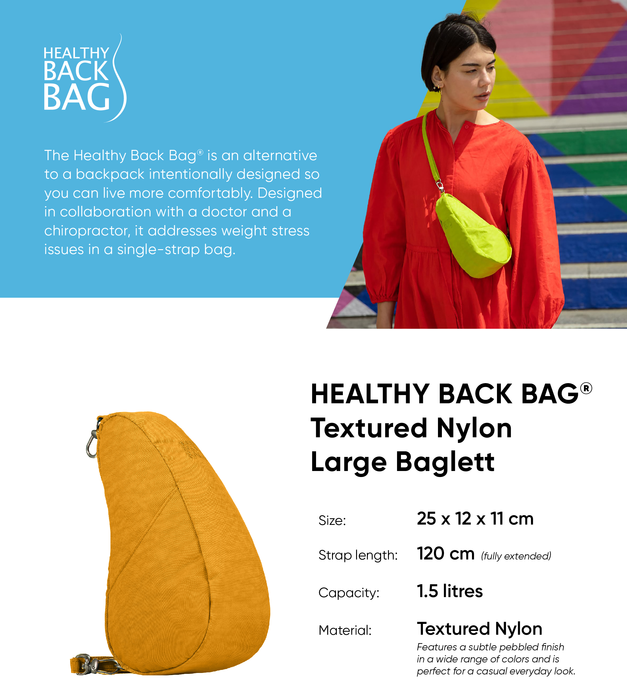 Healthy back bag on sale sizes