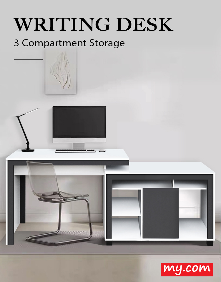 Meja Belajar/Writing Desk with 3 Compartment Storage with Door my.com ...