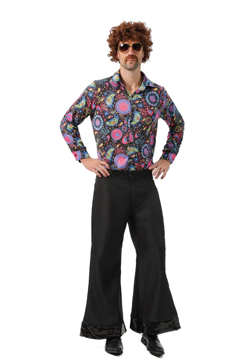 Men 60 70s Disco Dazzler Retro Costume Sparkle Metallic Hippie Jumpsuit