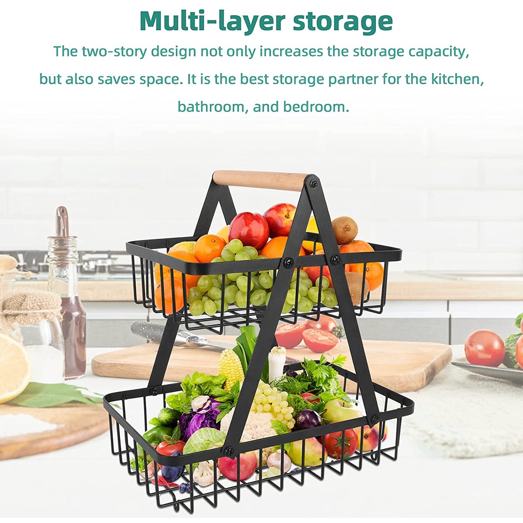 2 Tier Onion Rack Fruit Basket Vegetable Storage Kitchen Rack Home ...