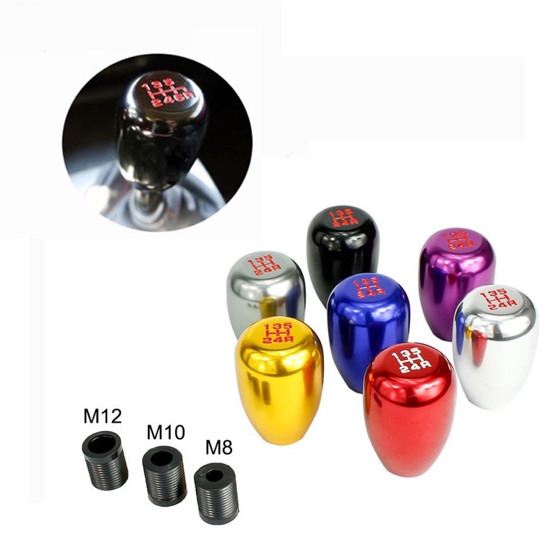 JDM Chrome 5-Speed Type-R Style Shift Knob – Aluminum, Red Lettering – Includes 8mm & 10mm Adapters