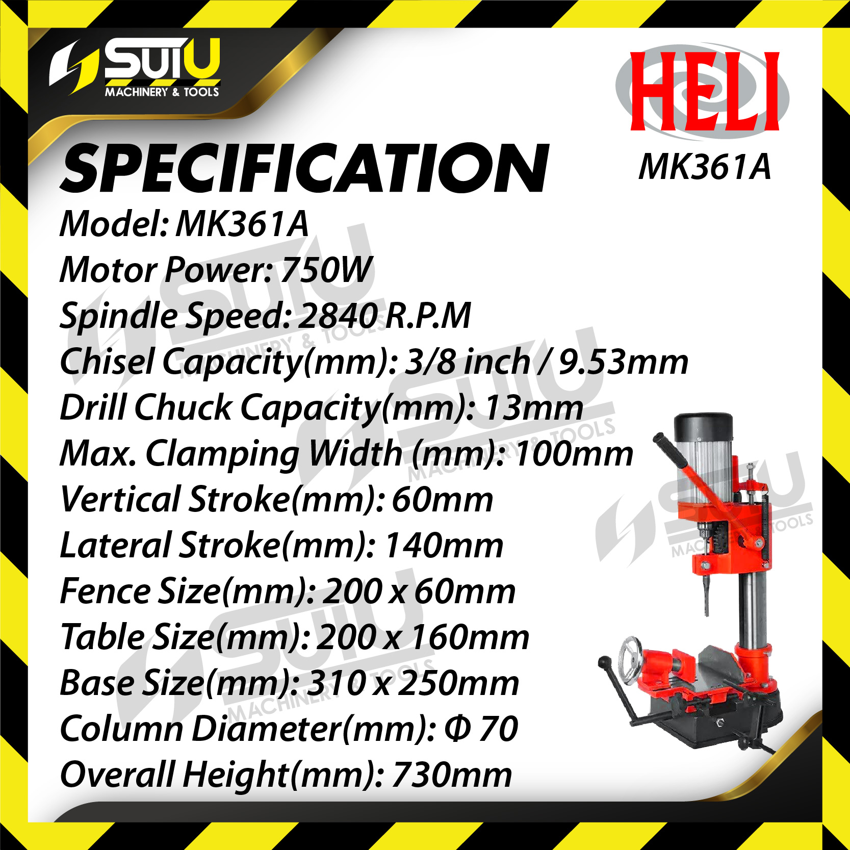 HELI MK361A 13MM Mesin Pahat Kayu / Wood Mortising Machine 750W 2840RPM ...