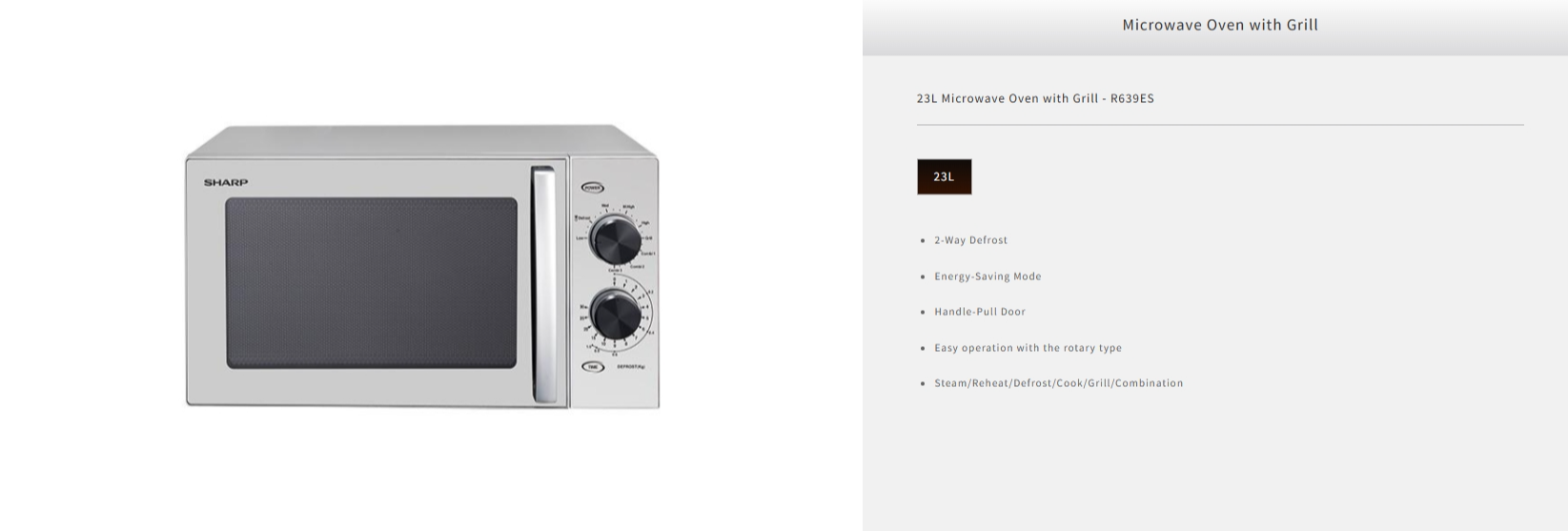 Sharp Microwave Oven with Grill Defrost Easy Clean 23L Mikrowave Grill