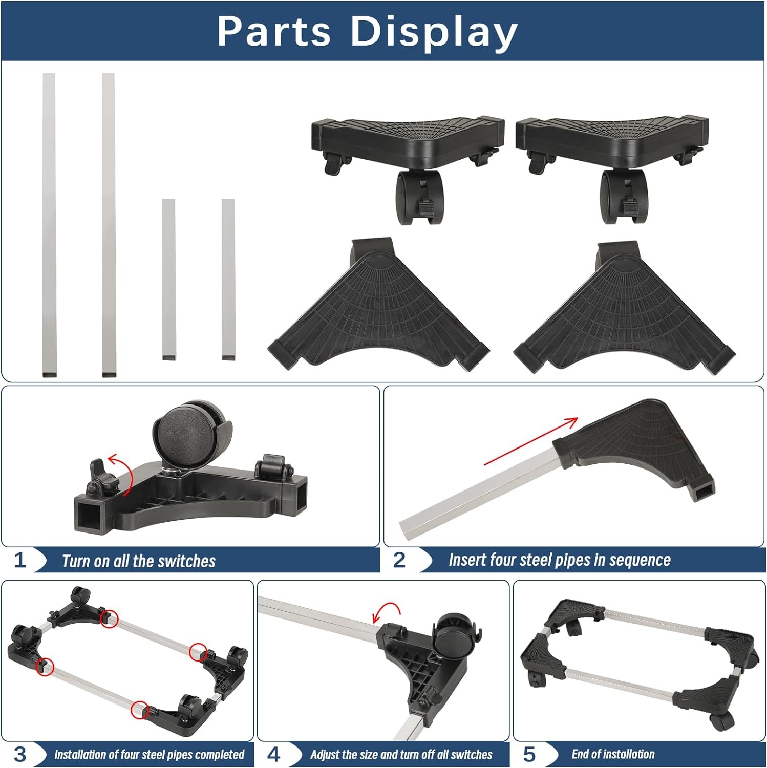 Adjustable CPU Stand Wheel CPU Host Rolling Stand 360 Rotating PC Tray ...