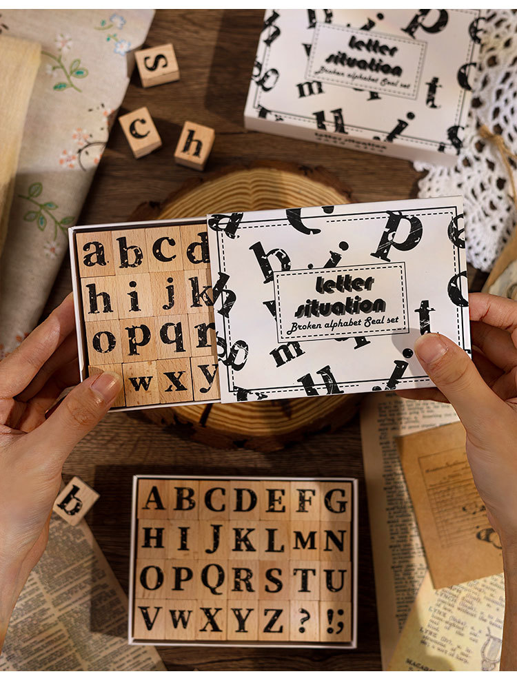Retro Alphabets Letters Numbers Seal Vintage Wood Rubber Stamps Set DIY ...