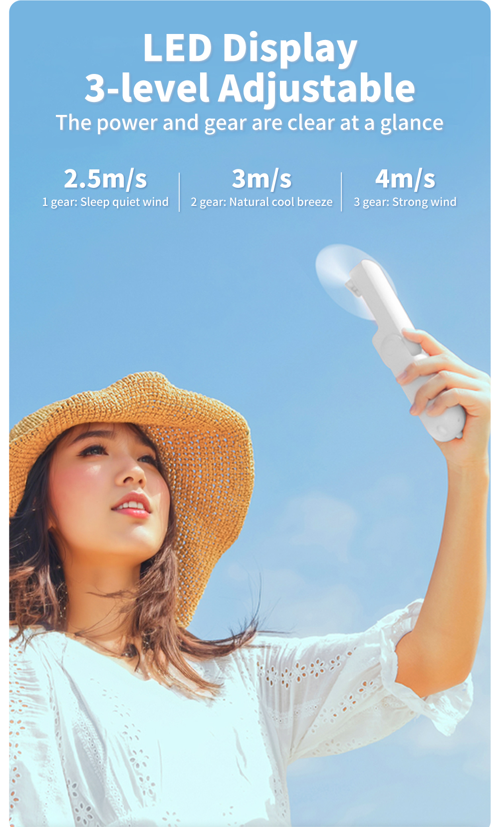 Simplus Smart Small Electric Fan Handheld USB Portable Foldable 3 Speed ...