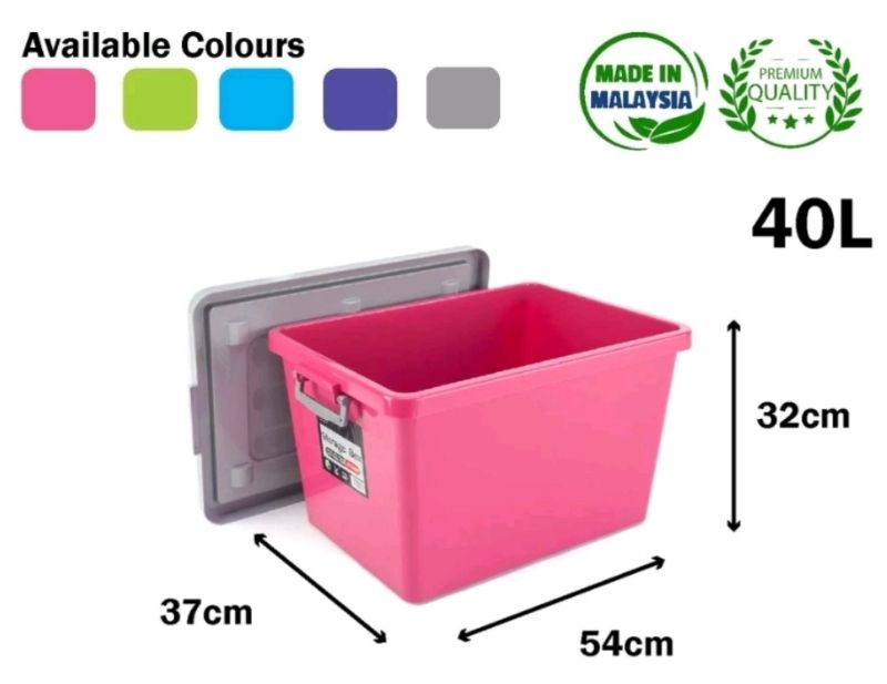 Storage Box with Wheel 40L Litre Container Basket Home Organizer BPA ...