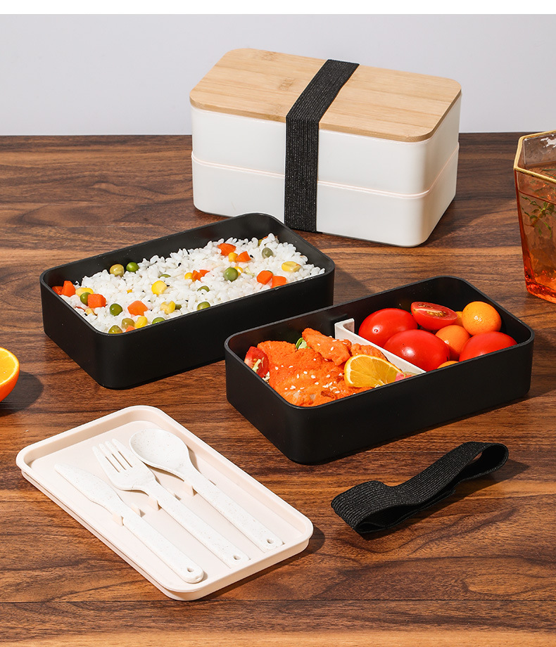 Japanese Style Bento Box Bamboo Wood Cover Wheat Straw Lunch Box Office ...