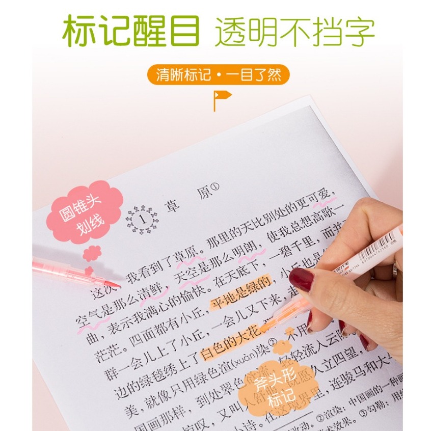 Dual-head Highlighter Rounded Corner Design 6 / 12 Color Highlight Pen ...