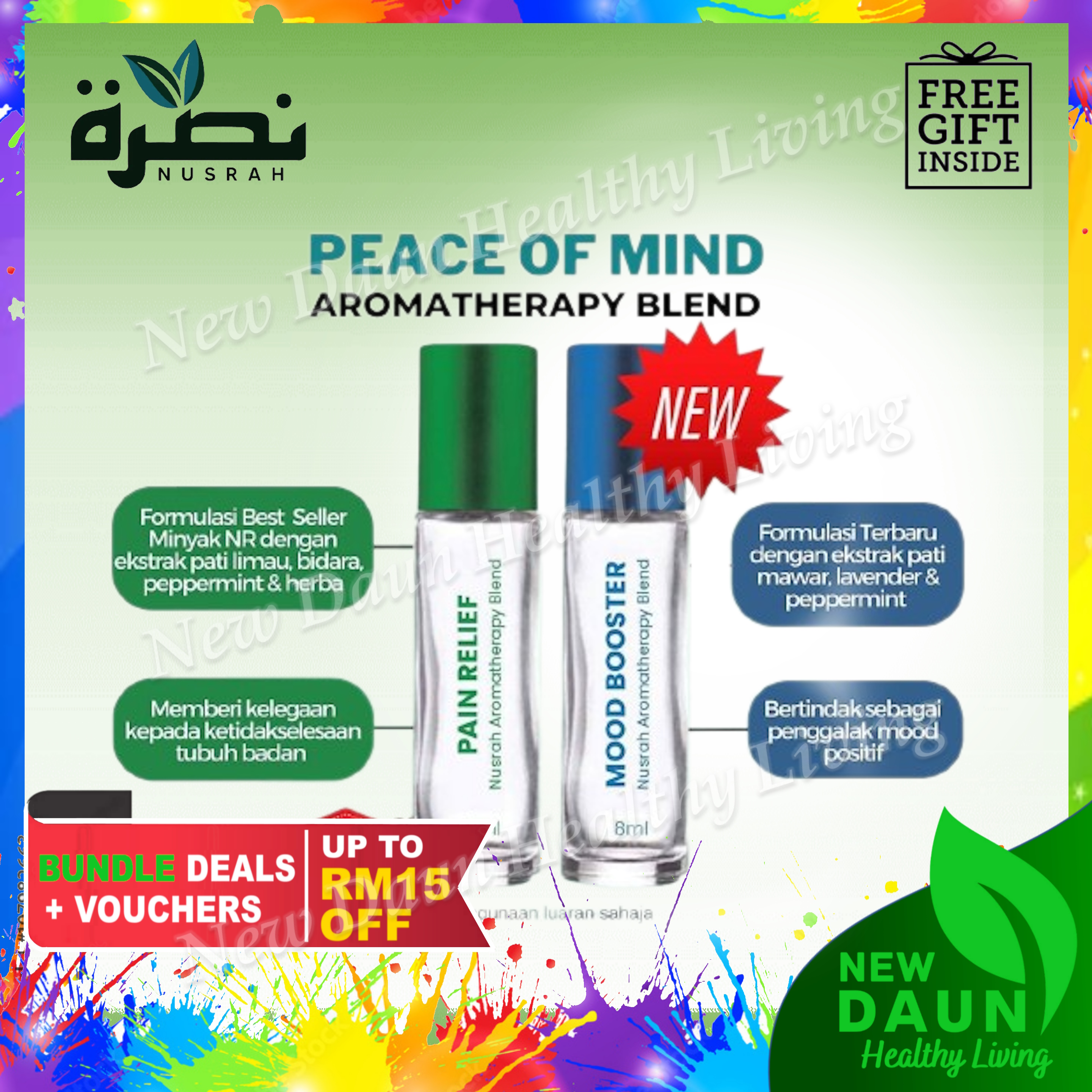 NUSRAH PEACE OF MIND Aromatherapy Blend -Pain Release (Peppermint Lime ...