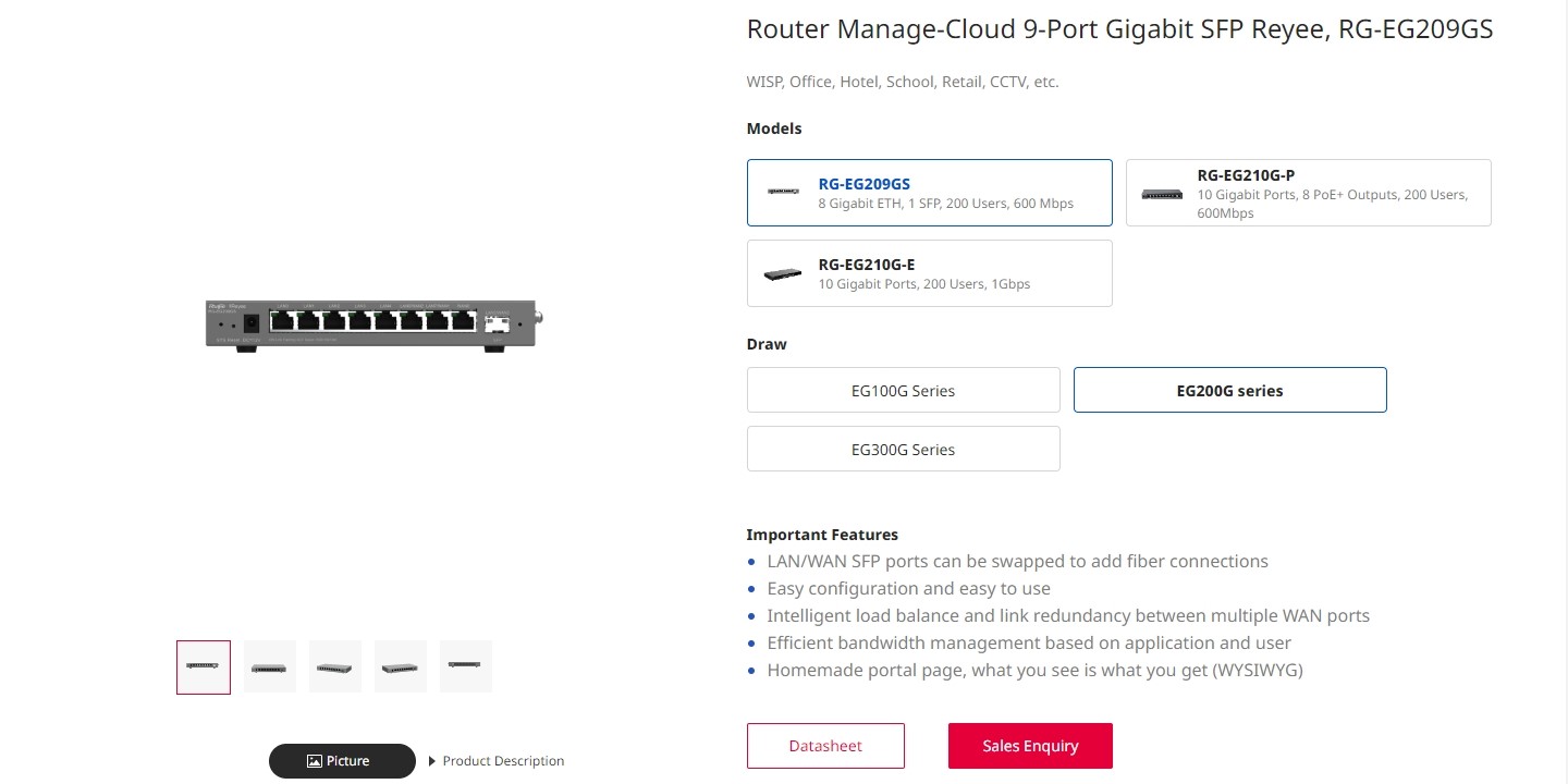 Ruijie 8 Port Gigabit Cloud Management Gateway Router 8 1000m RJ45 LAN ...