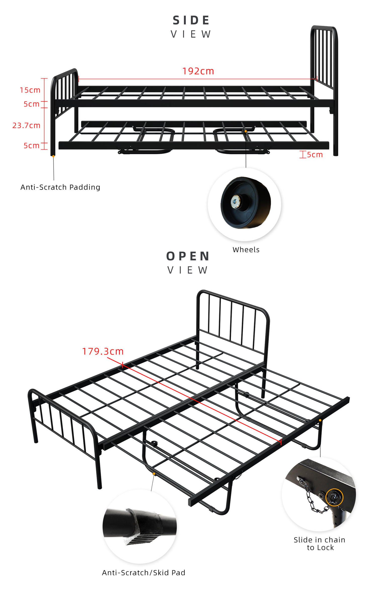 KitchenZ 6.4FT Day Bed/Pull Out Trundle/Pop up Bed Frame Katil Besi