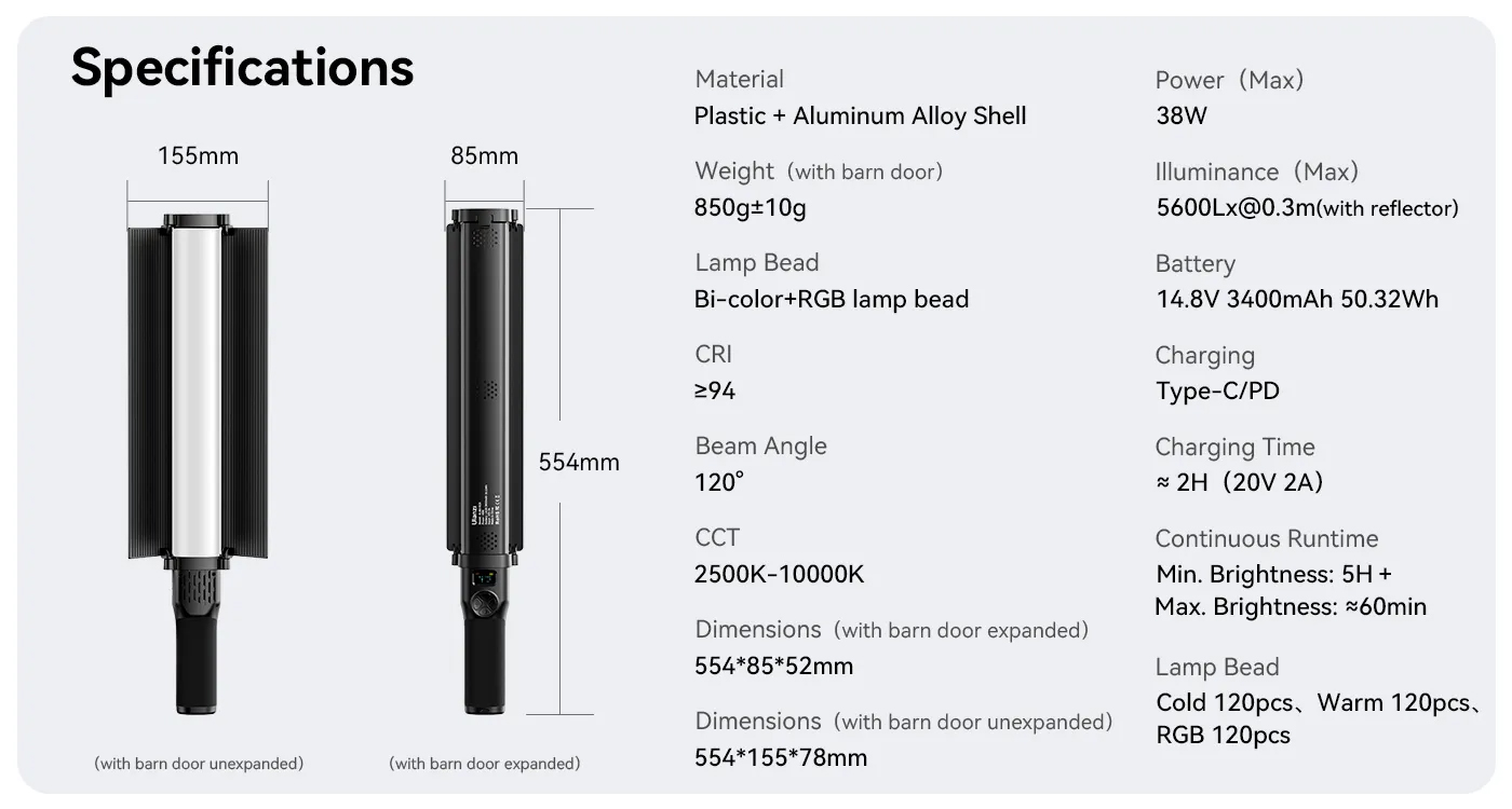 Ulanzi VL360 RGB LED Video Light 38W Handheld Full-Color Fill Lamp ...
