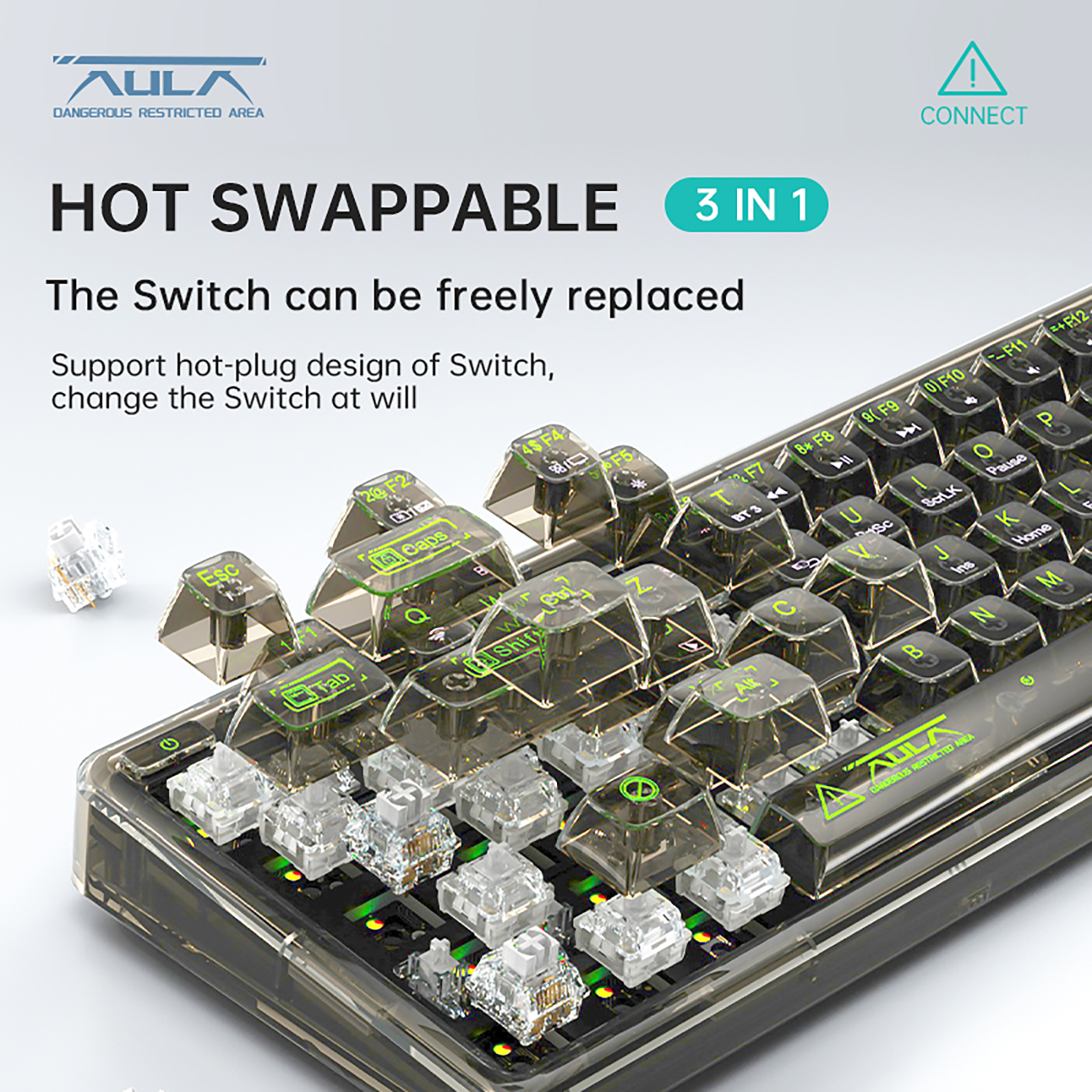 AULA F68 Mechanical Gaming Keyboard 3 mode Low Latency Bluetooth Hot ...