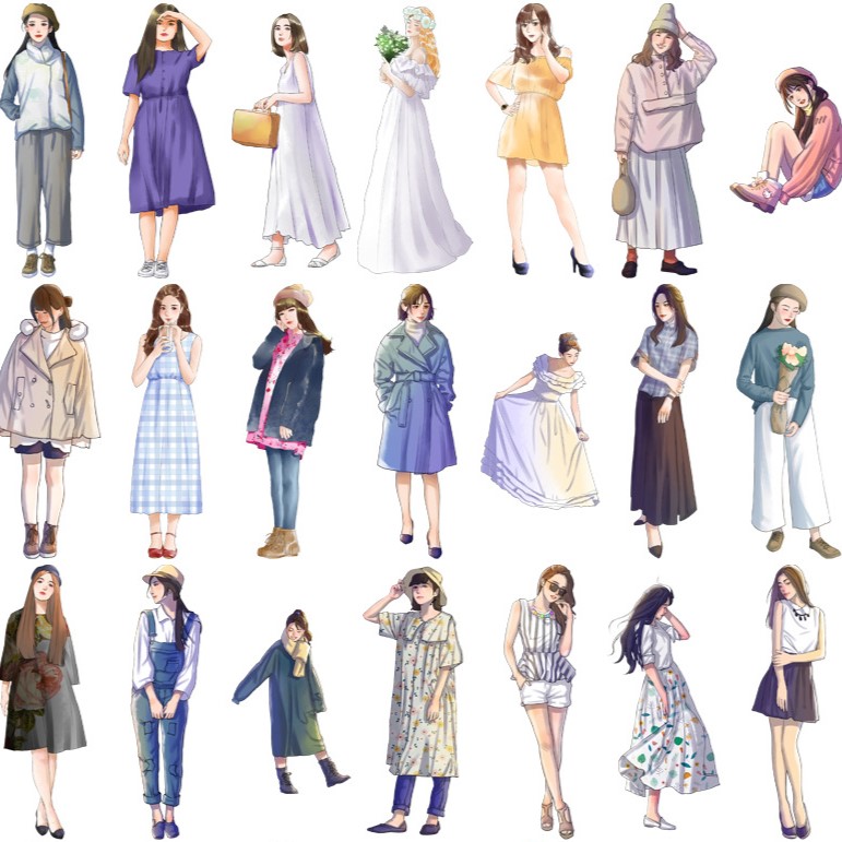 50pcs Girls Outfit Stickers Girls Decoration Journal Sticker Girl Wear ...