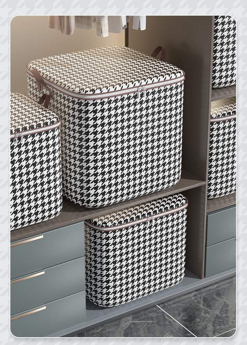 Beg Simpanan Houndstooth Clothes Storage Bag with Zipper Handle Foldable Blanket Storage Box ...