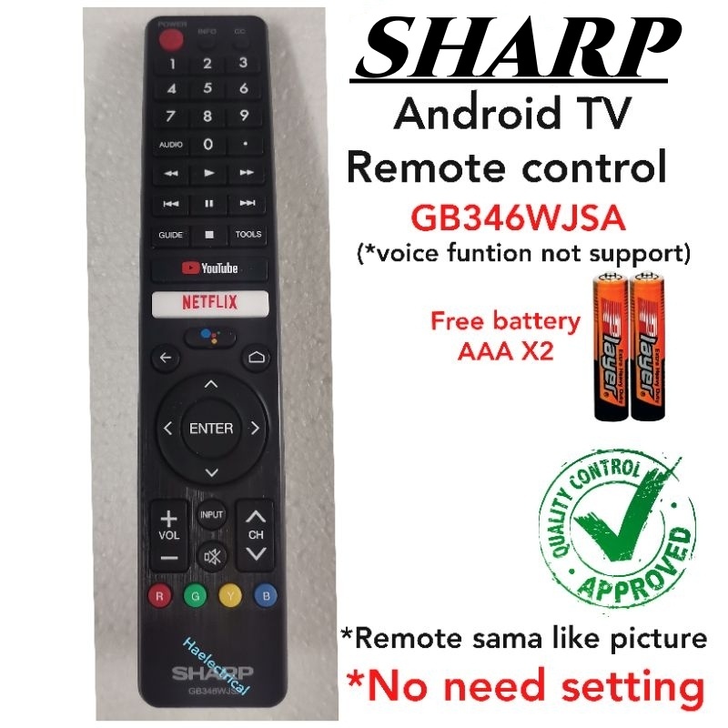 Sharp GB346WJSA TV Remote Control ANDROID Button 2T-C50BG1X (NO VOICE ...