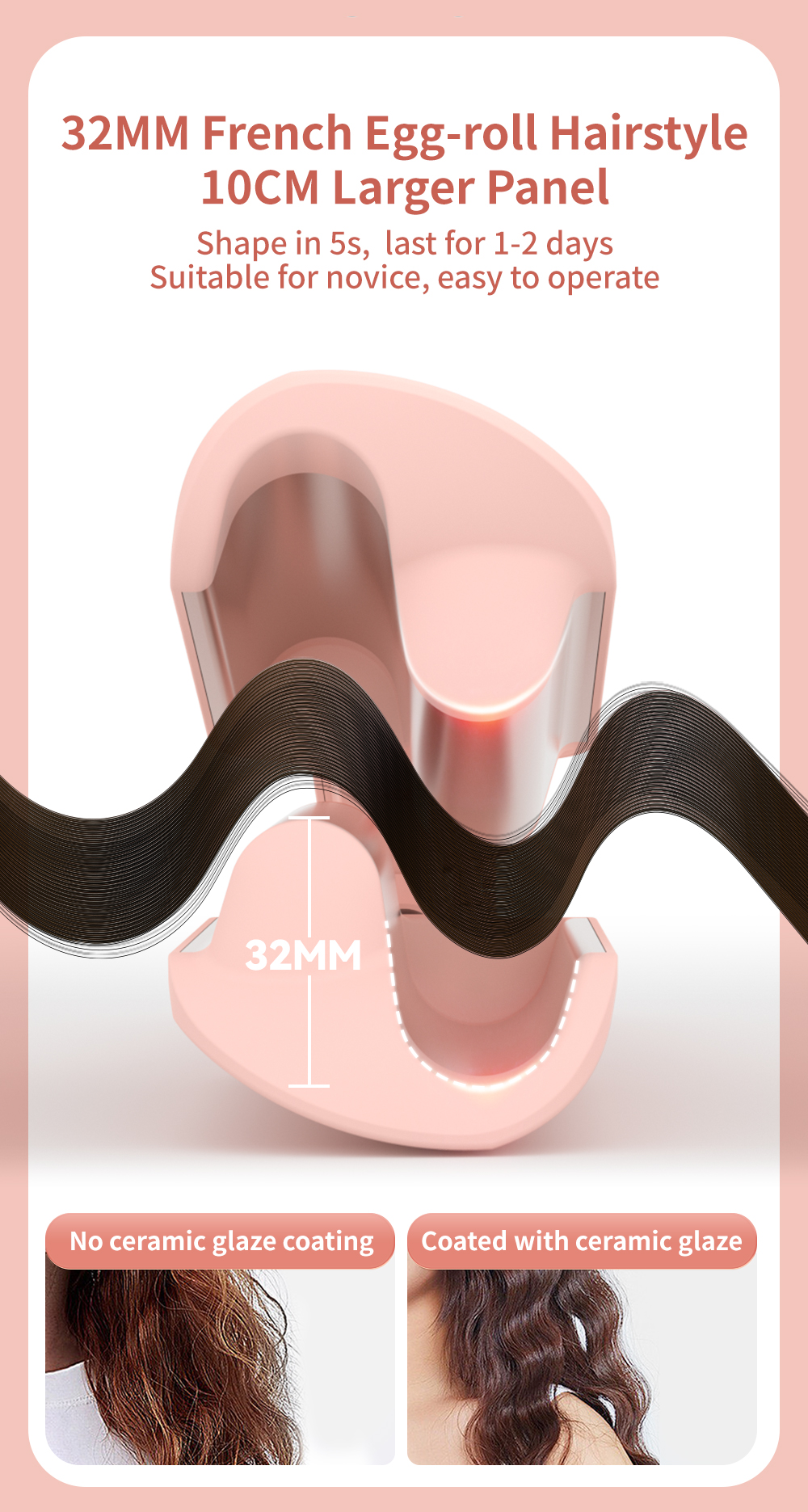 【Simplus Pink 】32MM Egg Roll Hairstyle Hair Curler Water Ripple丨Wavy ...