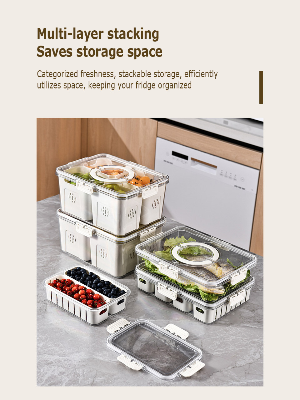 Moda Home Food Storage Container Transparent Compartment Fresh-keeping ...