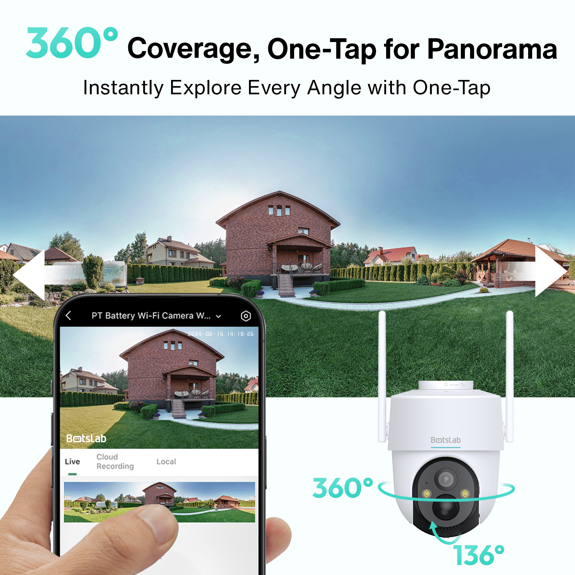 Botslab W313 Solar Camera Outdoor 3MP 2K Pan/Tilt Camera 360 Coverage ...